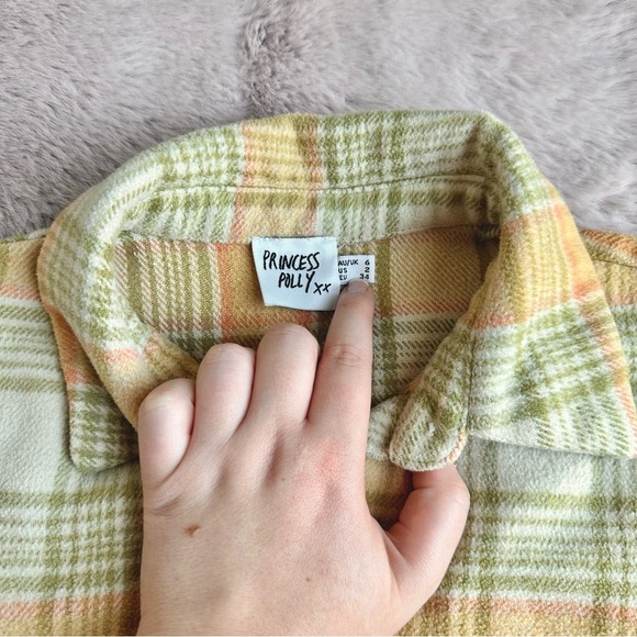 Princess Polly Mila Button Up Long Sleeve Shacket Shirt in Orange Multi Color - Picture 3 of 6